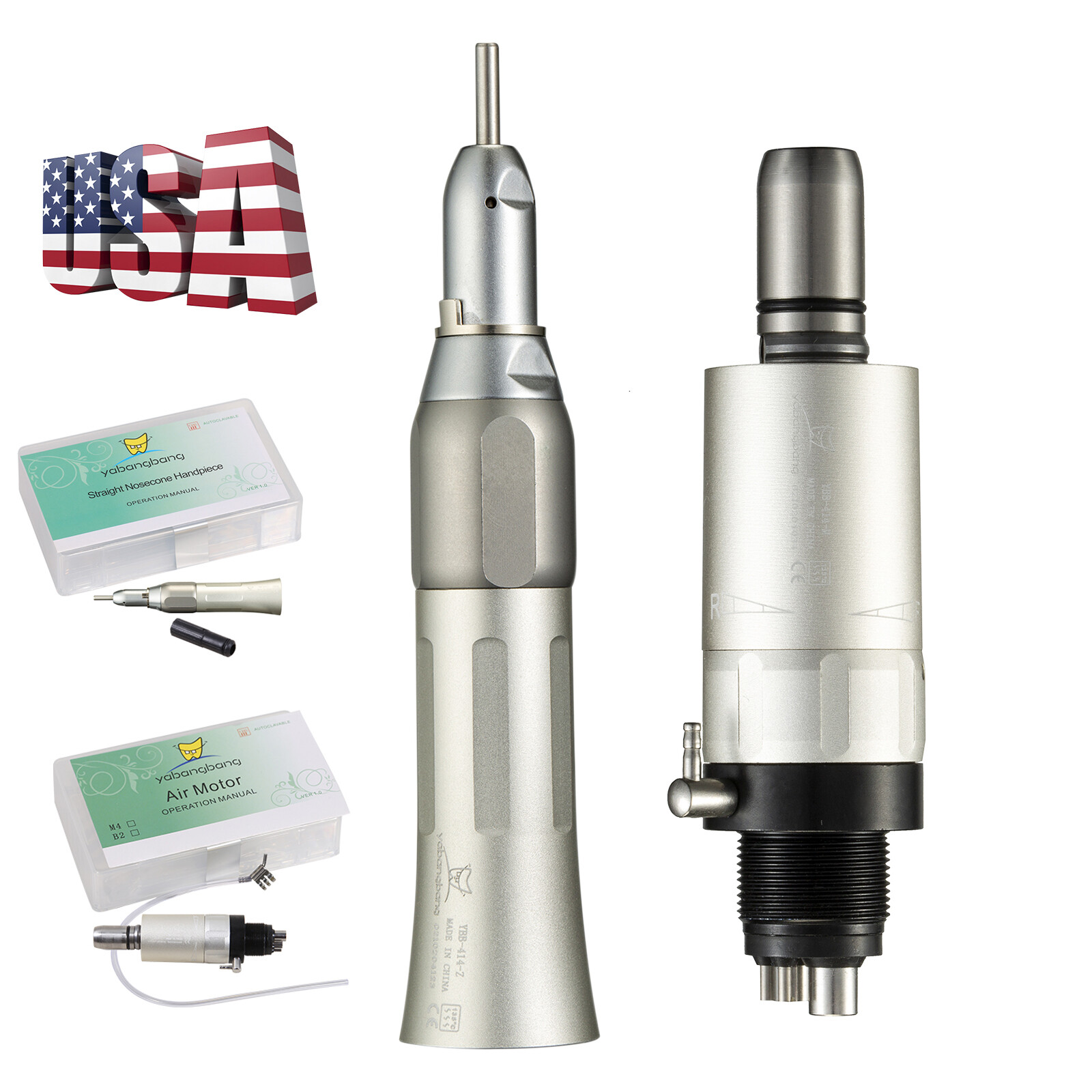 NSK Style Dental Slow Low Speed Straight Nosecone Air Motor Handpiece 4-Hole Kit