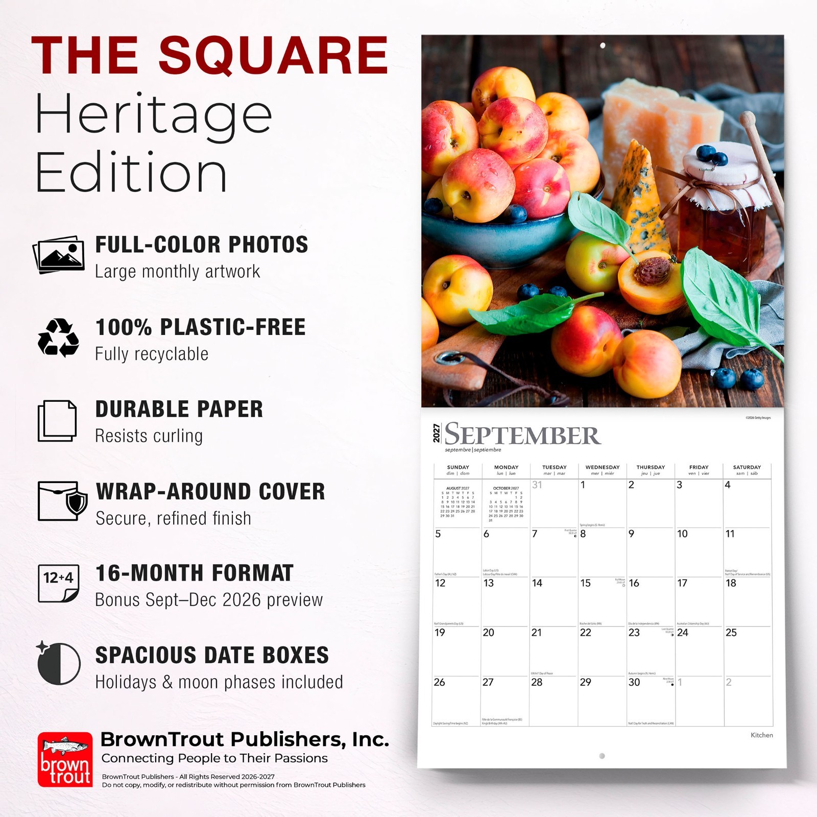 Kitchen | 2027 12×24″ (Hanging) Monthly Square Wall Calendar | Plastic-Free