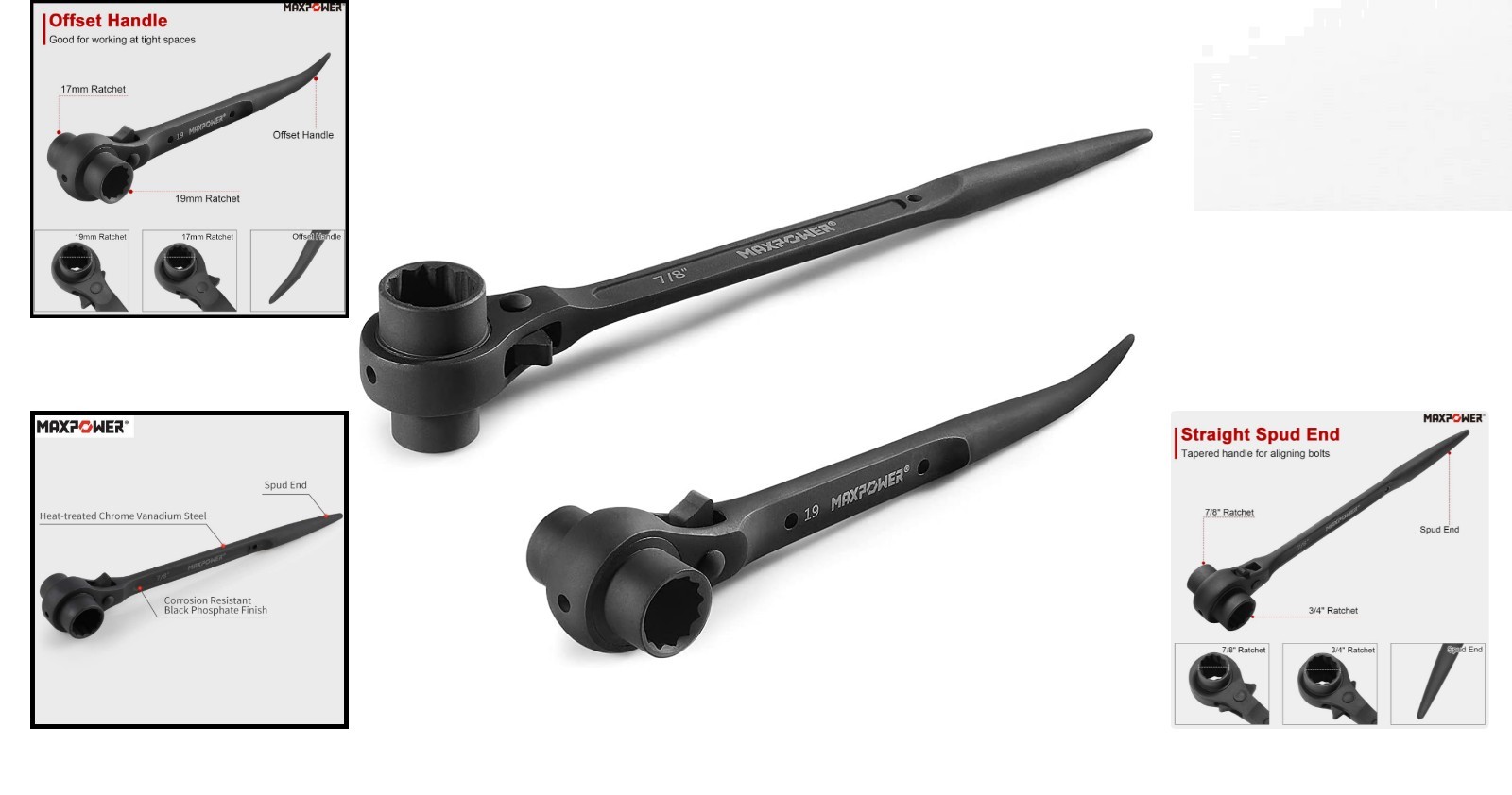 Maxpower Dual Socket Scaffold Wrench Set – Durable 17mm & 19mm Ratchets
