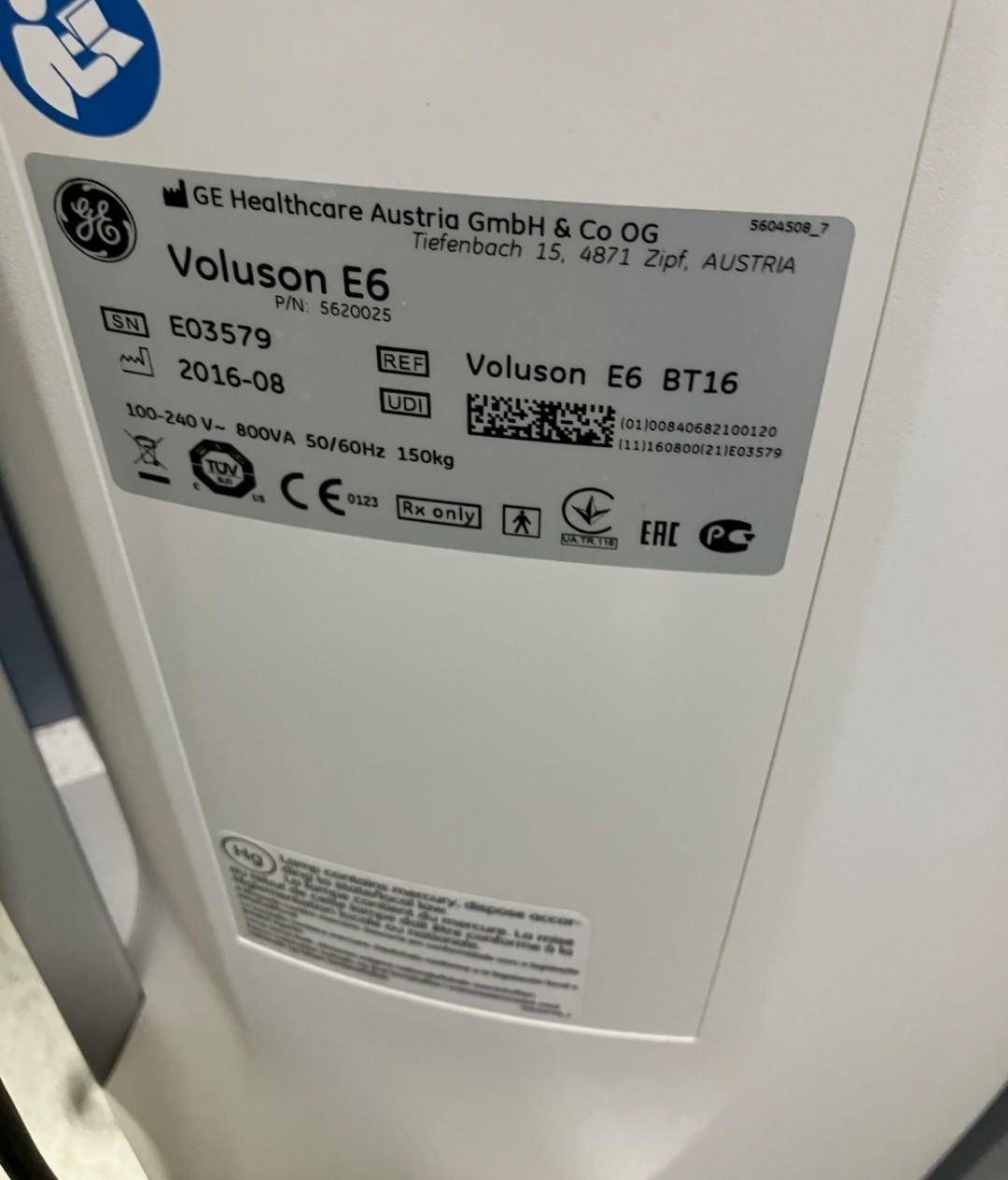 2016 GE Voluson E6 BT16 Ultrasound System(probes are not included)
