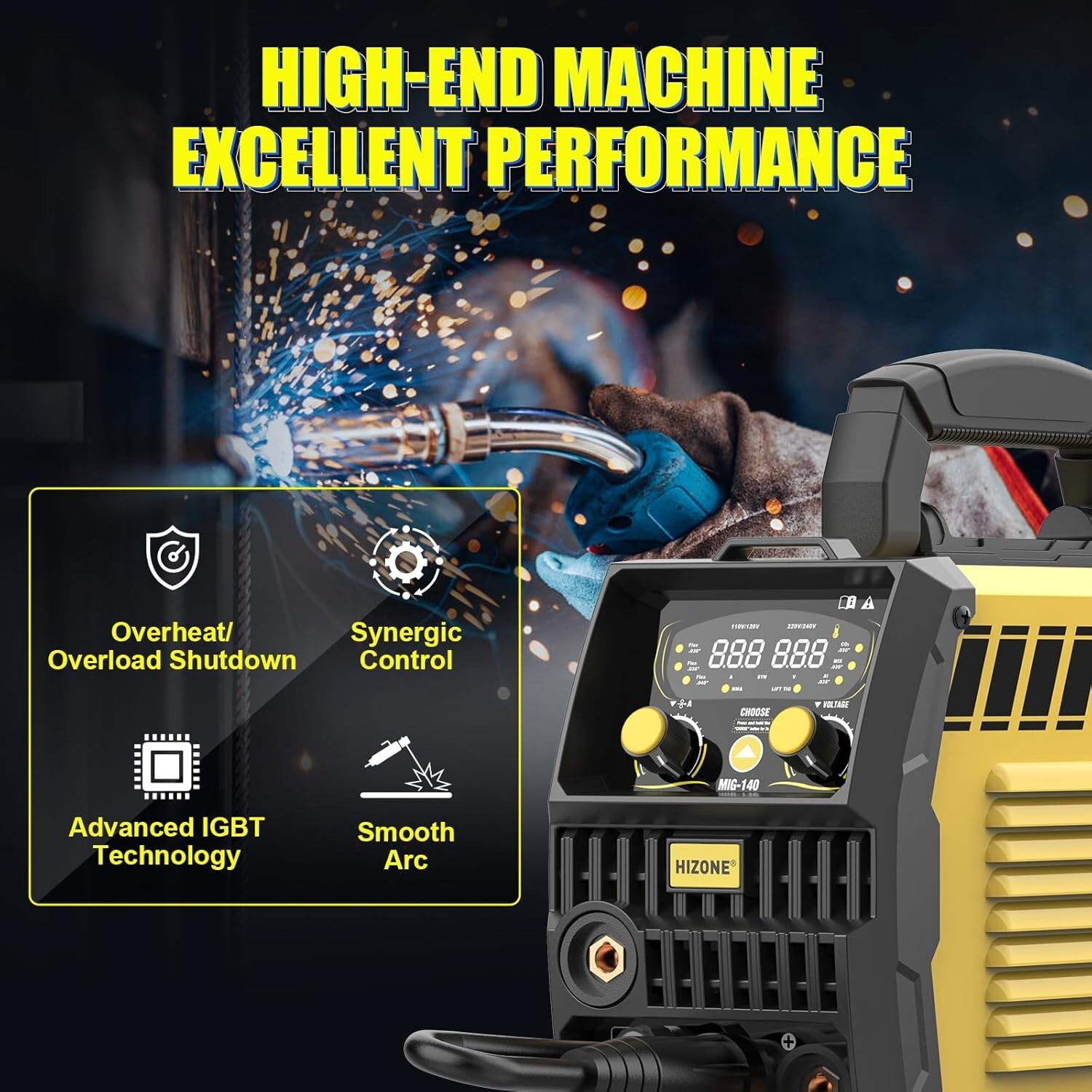 HIZONE 6 in 1 MIG Welder 120V/240V Dual-voltage IGBT Inverter Welding Machine