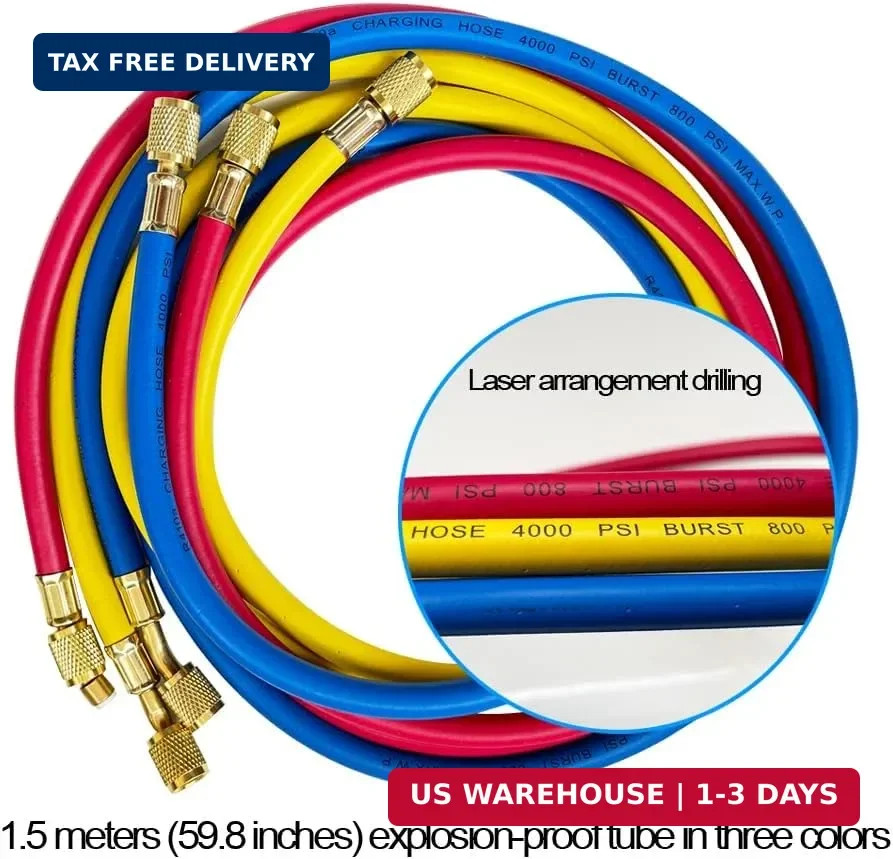 5FT AC Diagnostic Manifold Freon Gauge Set for R410A R404A R22 R134a R12 R22 R50