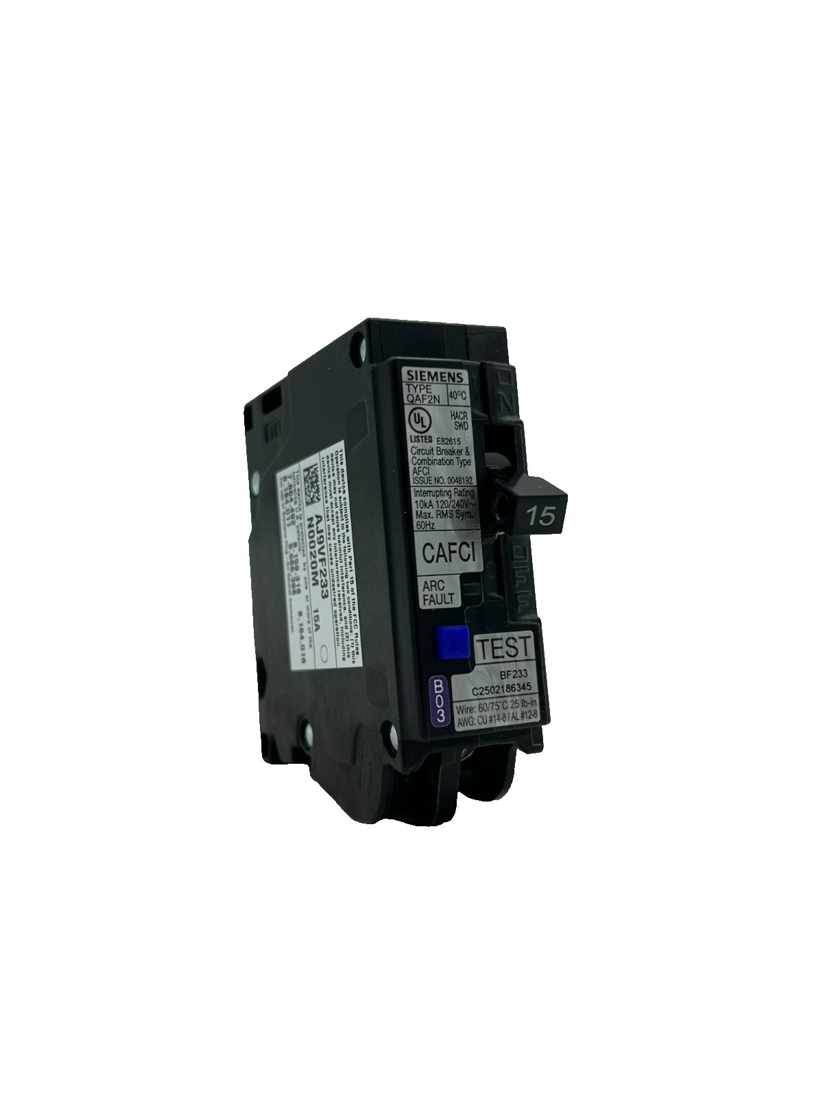 (10) New Siemens QA115AFCN Arc Fault Circuit Breaker 15A 1-Pole 120/240V