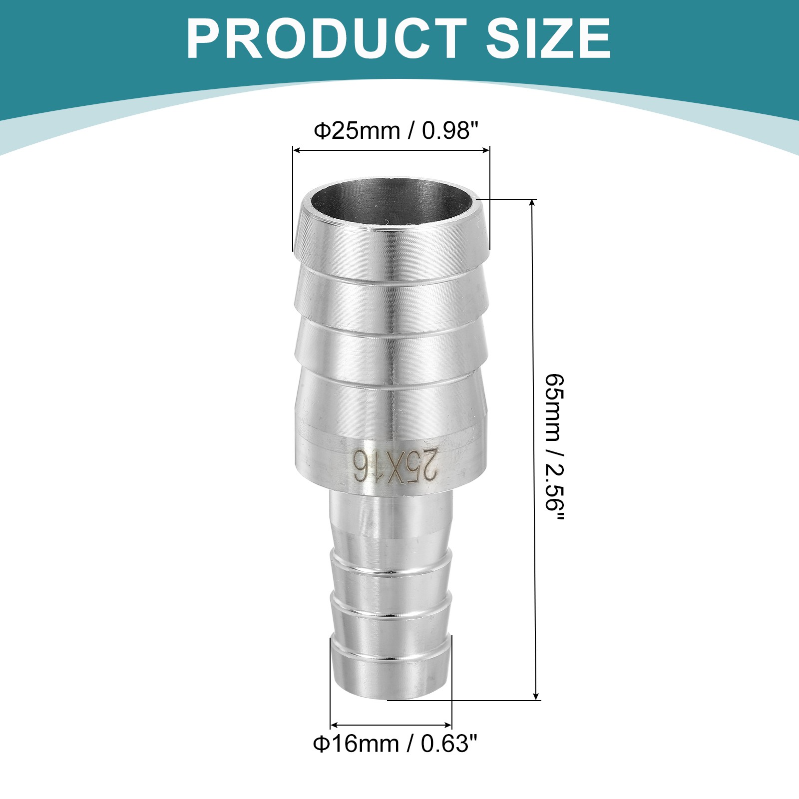 1 Inch to 5/8 Inch Hose Barb Reducer 304 Stainless Steel Pipe Fitting