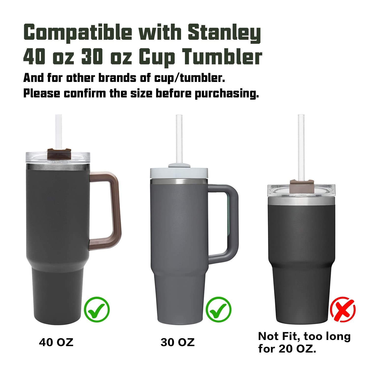 Beonsky Replacement Straw For 40oz/30oz, Clear Straw*6 40oz/30oz