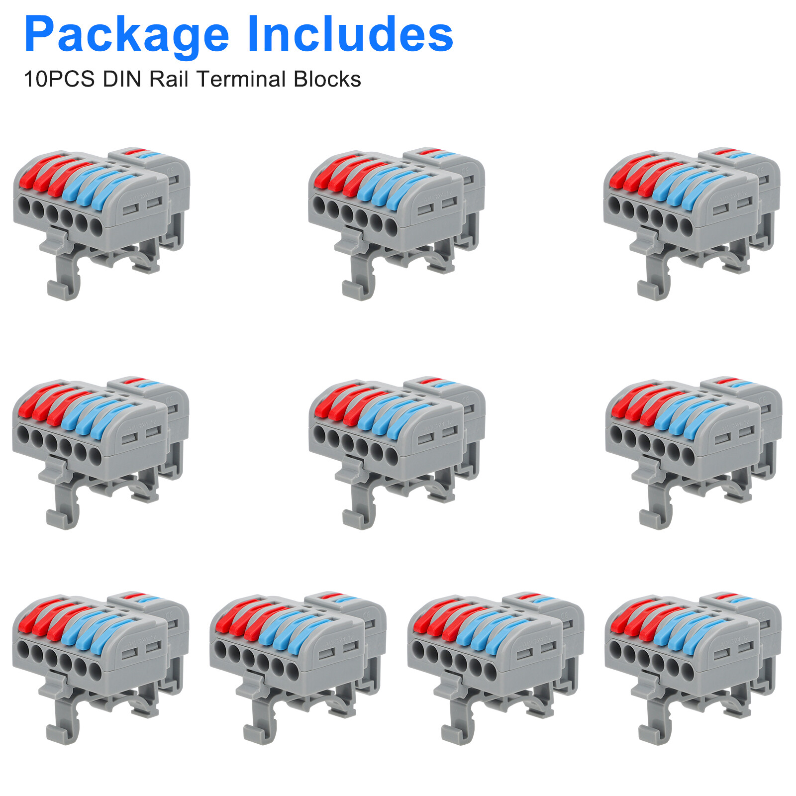 10Pcs 24-12AWG Wire Connectors Spring Lever Terminal Blocks 2 in Multiple out