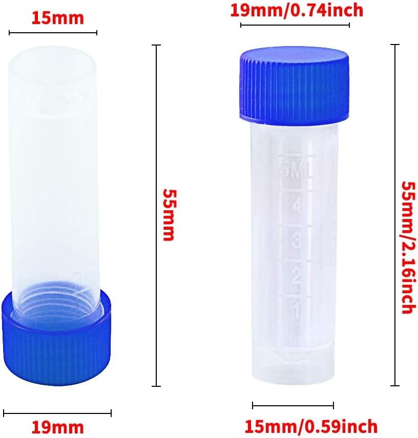 50PCS 5Ml Plastic Graduated Vial Tube with Screw Caps Small Test Sample Bottles