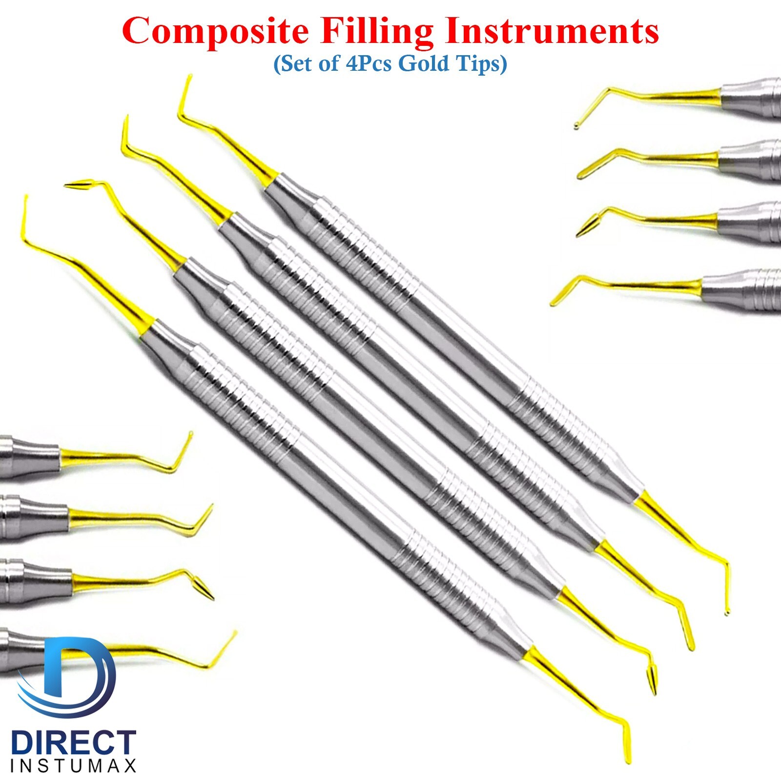 Set Of 4 Dental Resin Filling Instruments Composite Restorative Gold Titanium