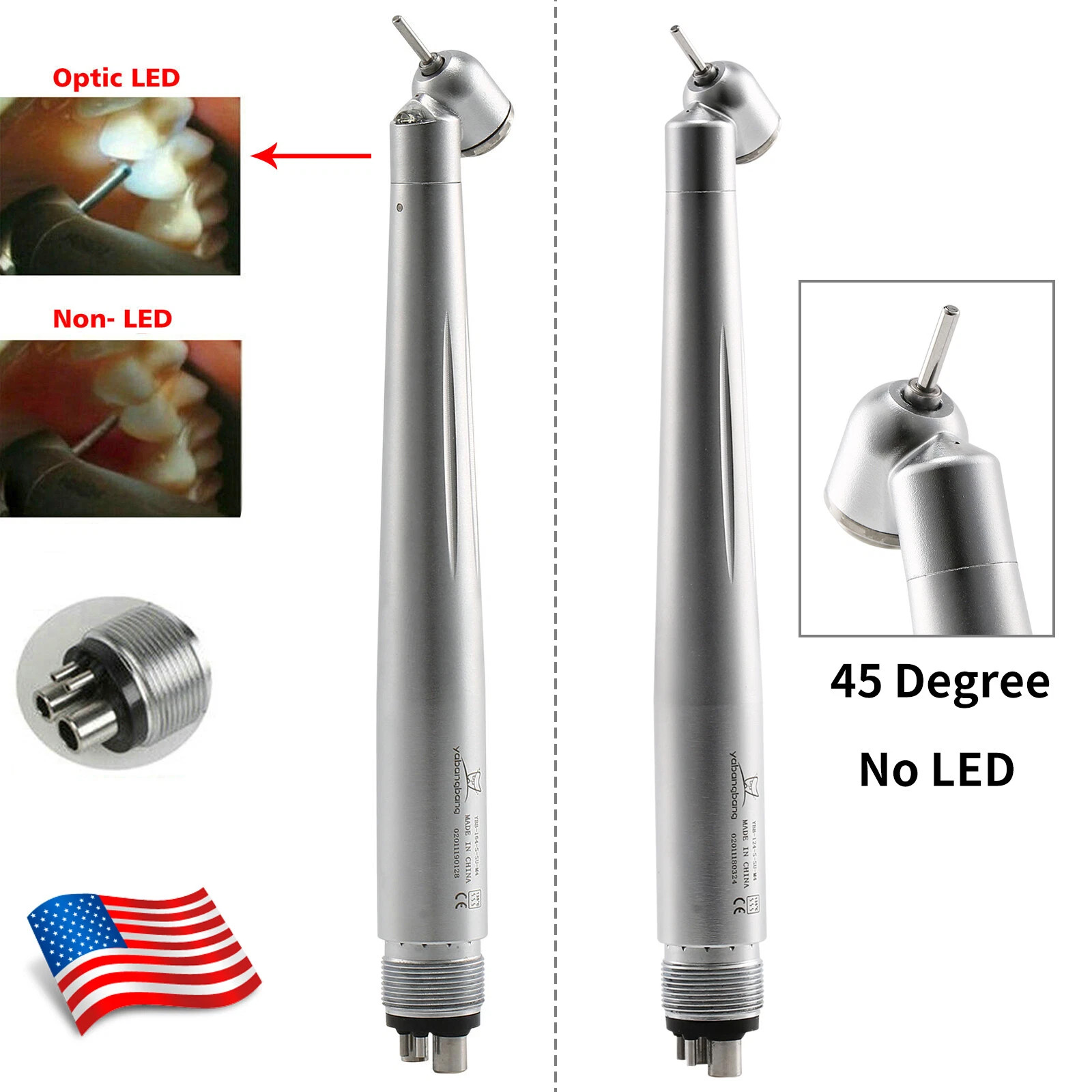1-5 Dental 45° Degree LED E-generator /High Speed No LED Handpiece 4Hole fit NSK
