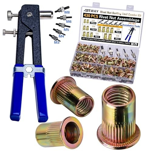 Rivet Nut Tool Kit 430 Pcs M3 M4 M5 M6 M8 Metric Thread Hand Tool for Automotive