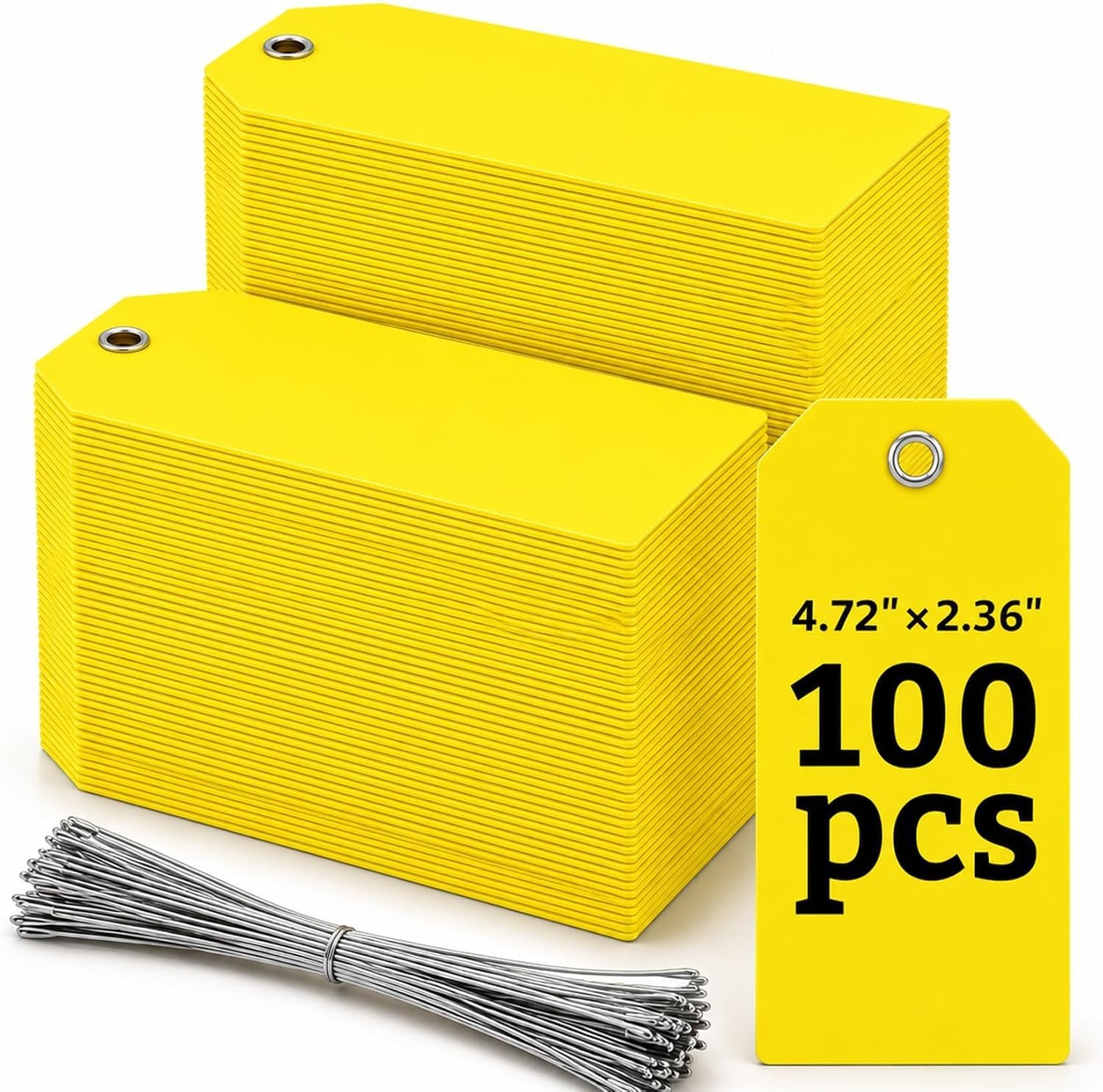 100Pcs Yellow Plastic Shipping Tags with Wire Waterproof ID Inventory Labels