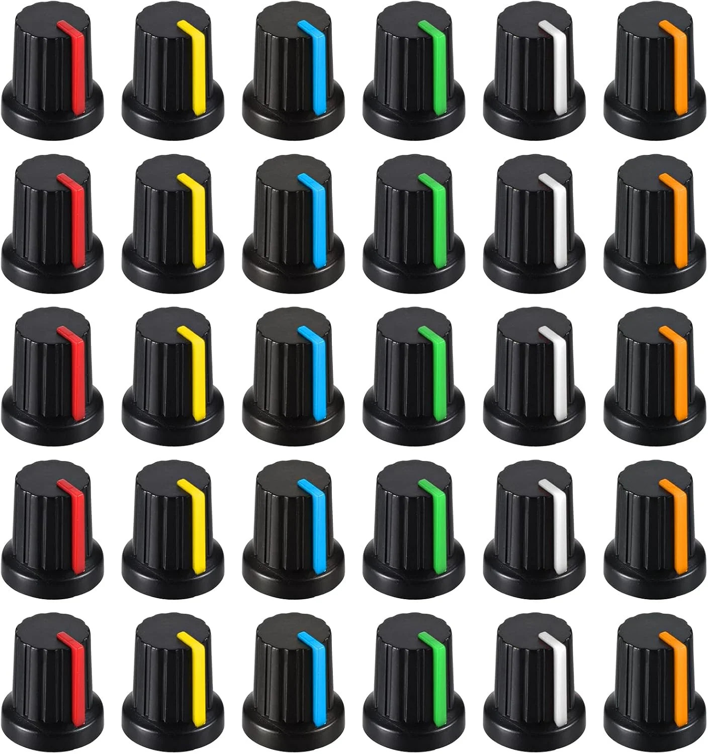 30 Pcs 6mm Knurled Shaft Potentiometer Knob, 6 Colors Potentiometer Control Knob