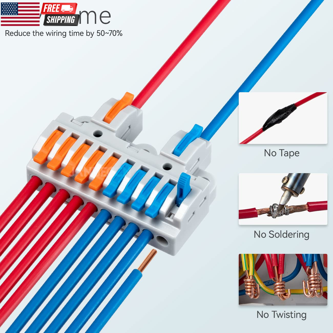 6-Pack DIN Rail Terminal Blocks Lever Wire Connectors 2-in-8-Out, 28-12 AWG Spli