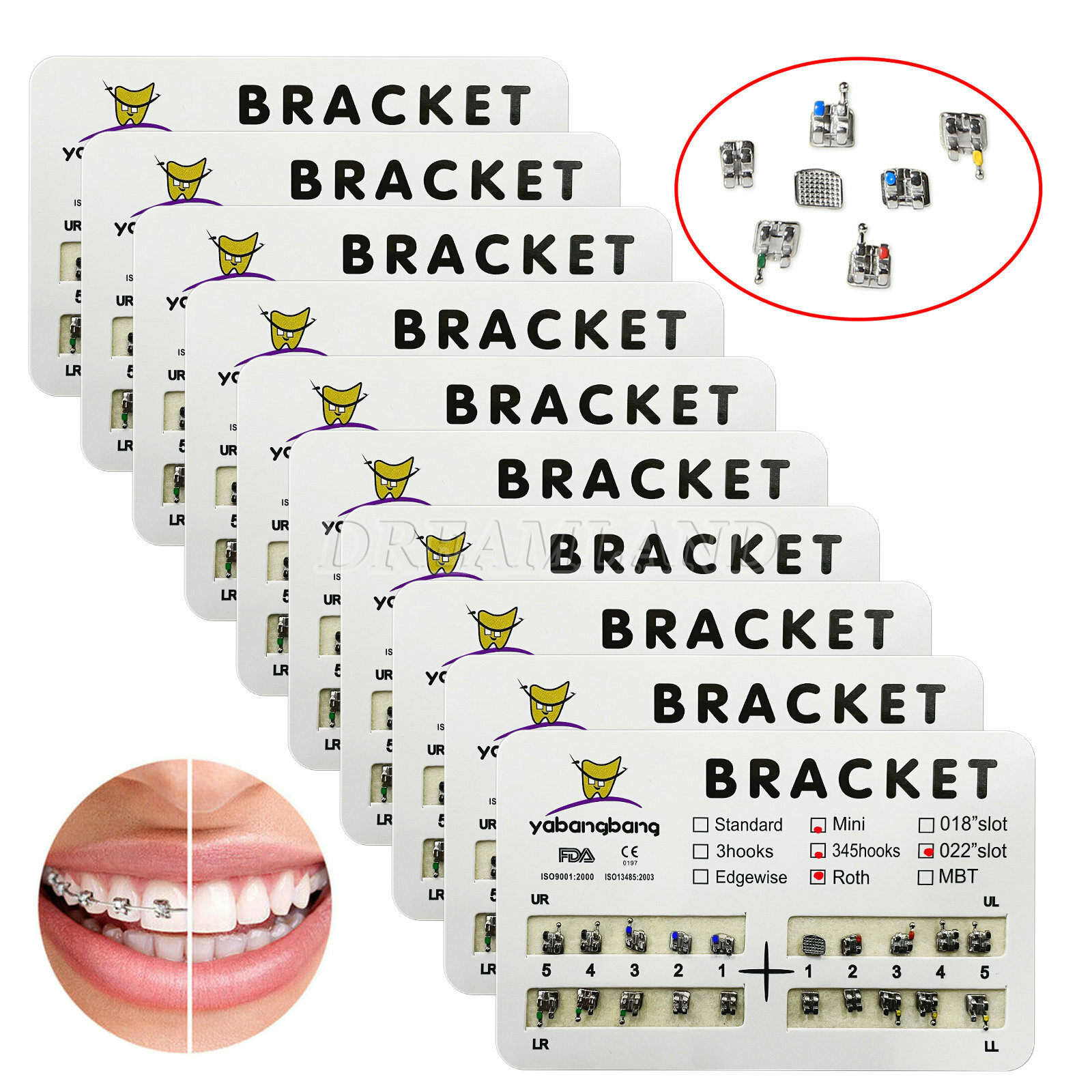 10 Orthodontic Dental Brackets Brace Mini Roth 022 Slot 345 Hooks Metal CE&FDA