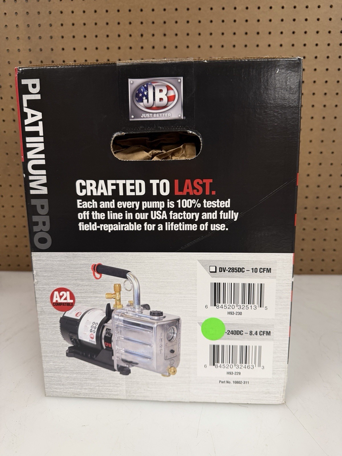 JB Industries DV-240DC Vacuum Pump, 8.4 CFM 1/2 hp DC Motor Platinum Pro DC 8.4
