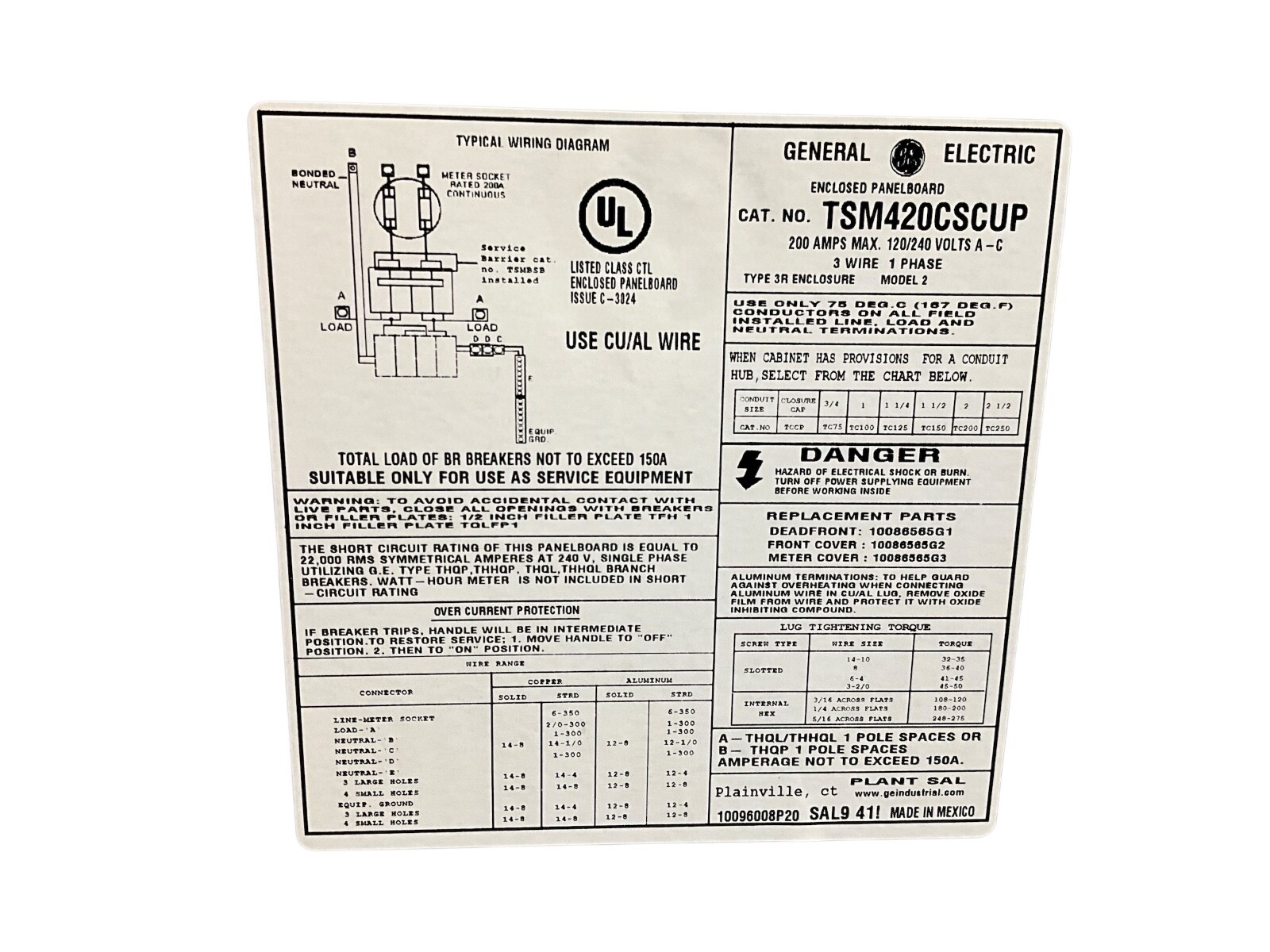 GE TSM420CSCUP Main Breaker Outdor 200A Meter Socket Load Center