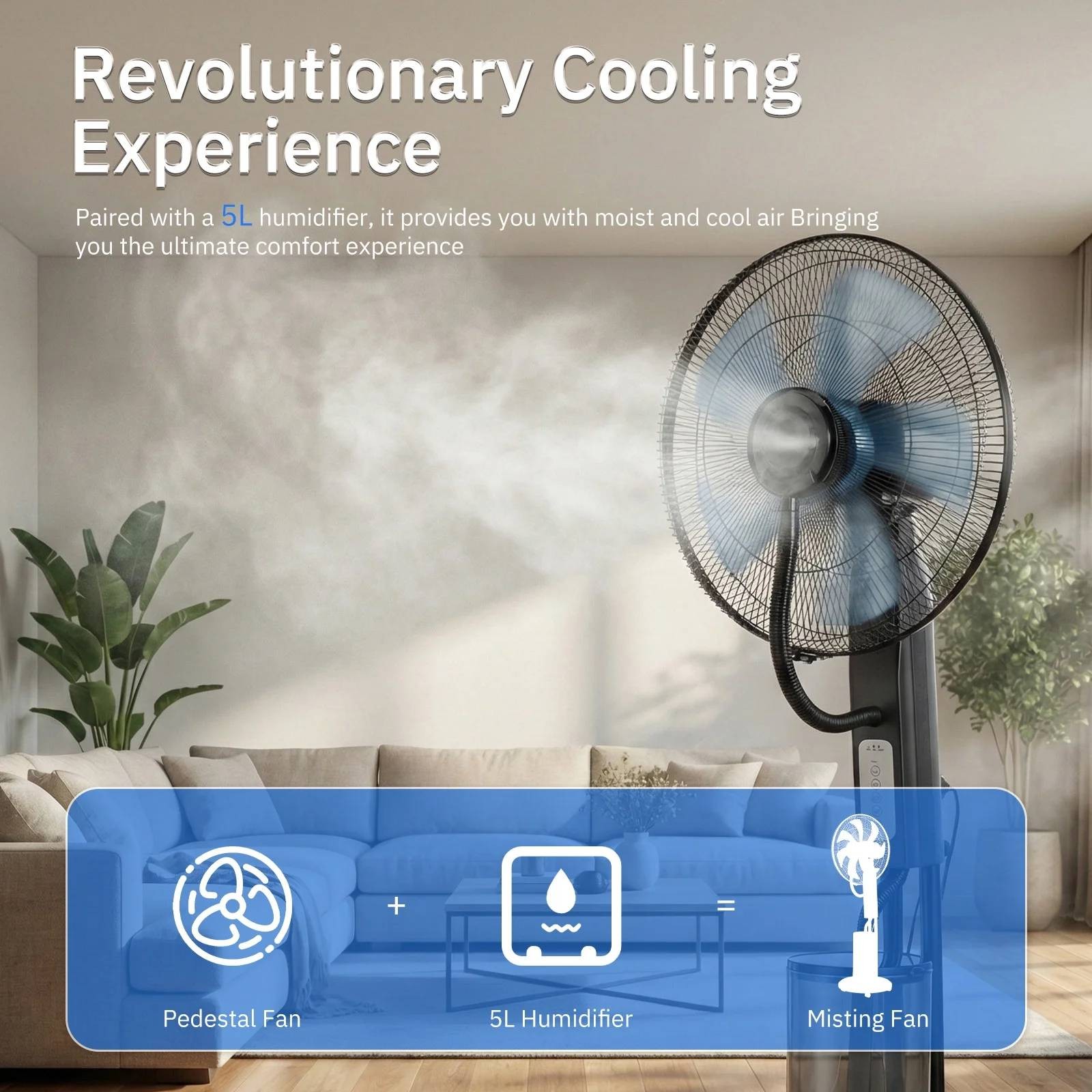 18 inch Portable Misting Cooling Fan w/120° Oscillation, 3 Speeds 5L Water Tank