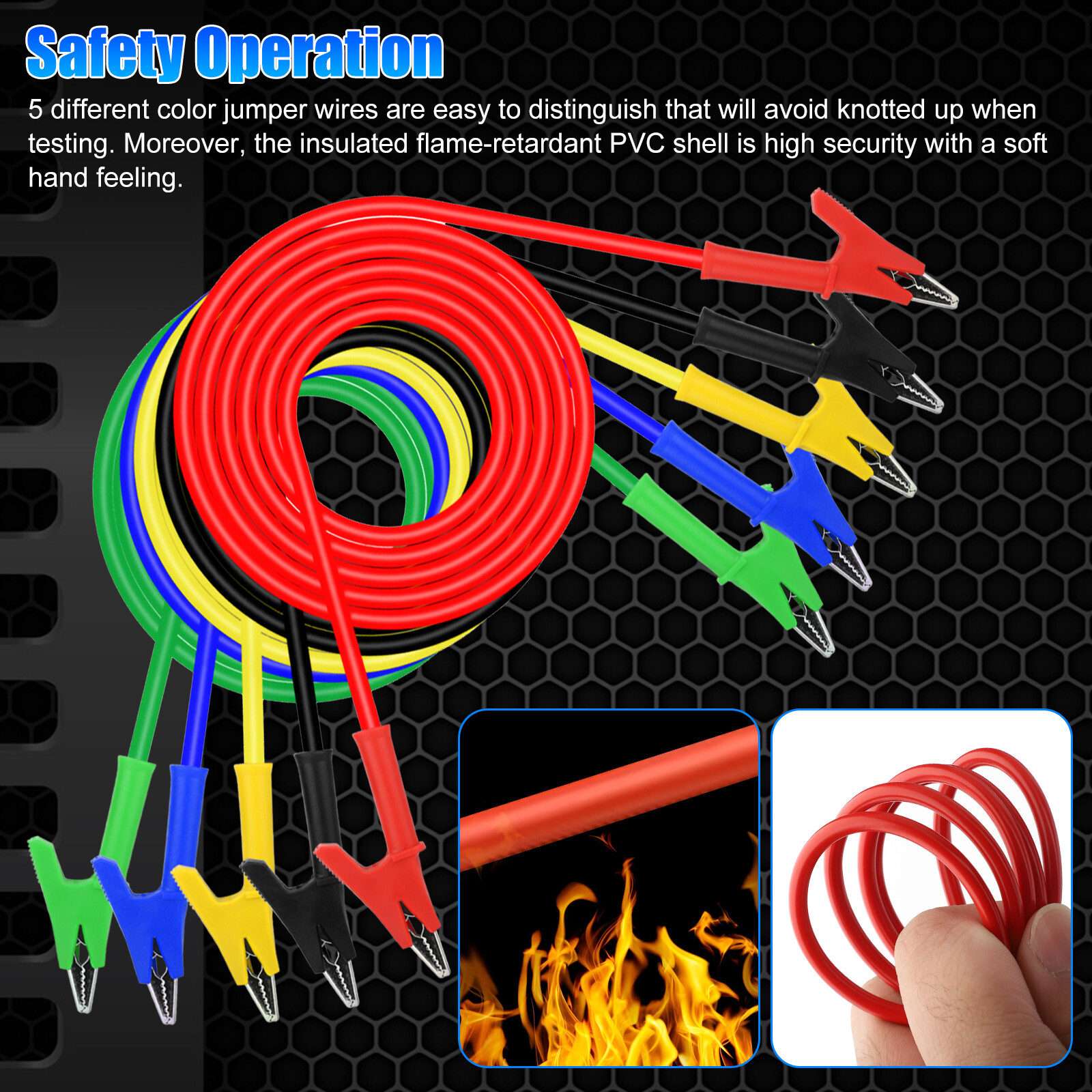 5Pcs Alligator Clips Electrical Test Leads Set 30V 15A Jumper Wires Cables Set