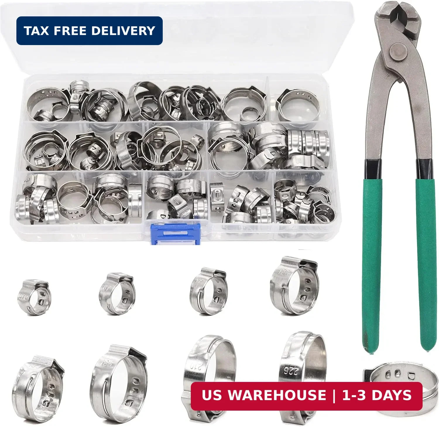 Single Ear Hose Clamps, Oetiker Clamps, 92Pcs(6.0mm-22.6mm) Crimp Pipe Clamps As