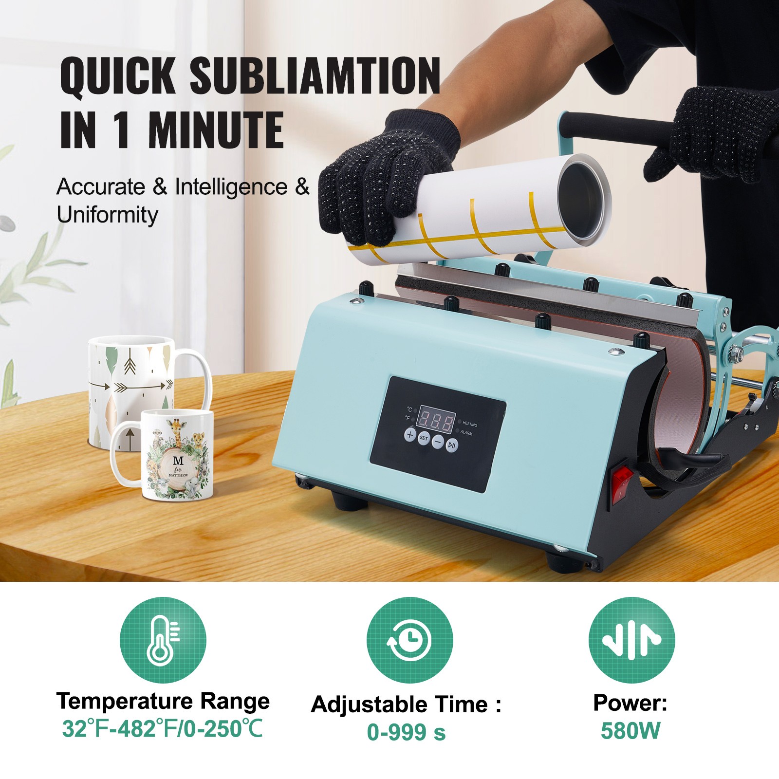 Tumbler Heat Press Machine 11-30oz Mug Press Sublimation Tumblers Green