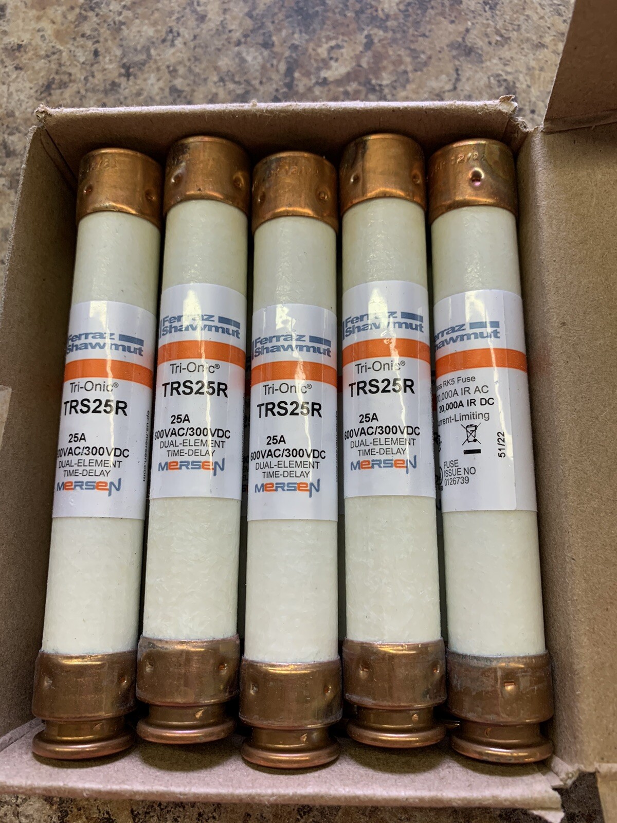 10 Mersen Ferraz Shawmut TRS25R Tri-Onic Time Delay Fuses 25 Amp 600v Class RK5