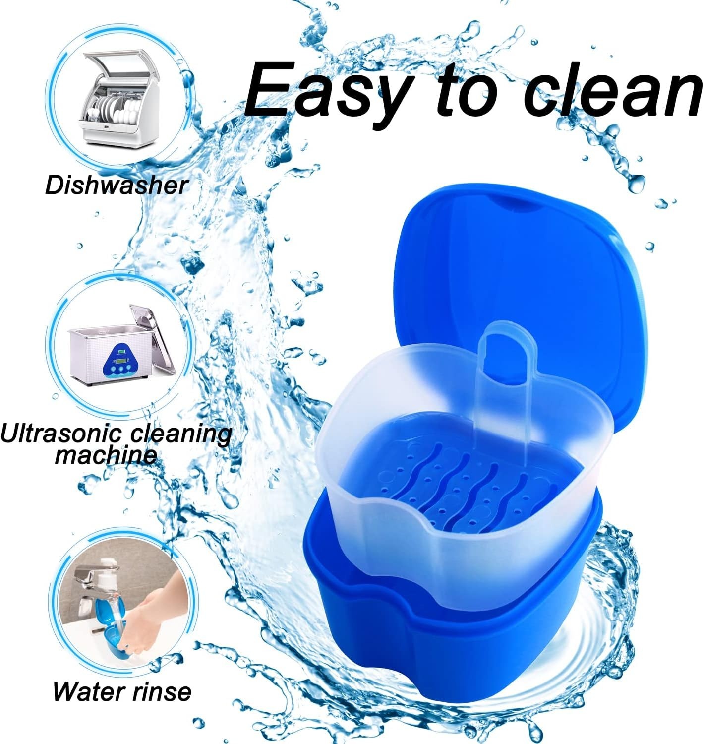Elegant Dark Blue Travel Mouthguard Cleaning Case with Detachable Drain Basket