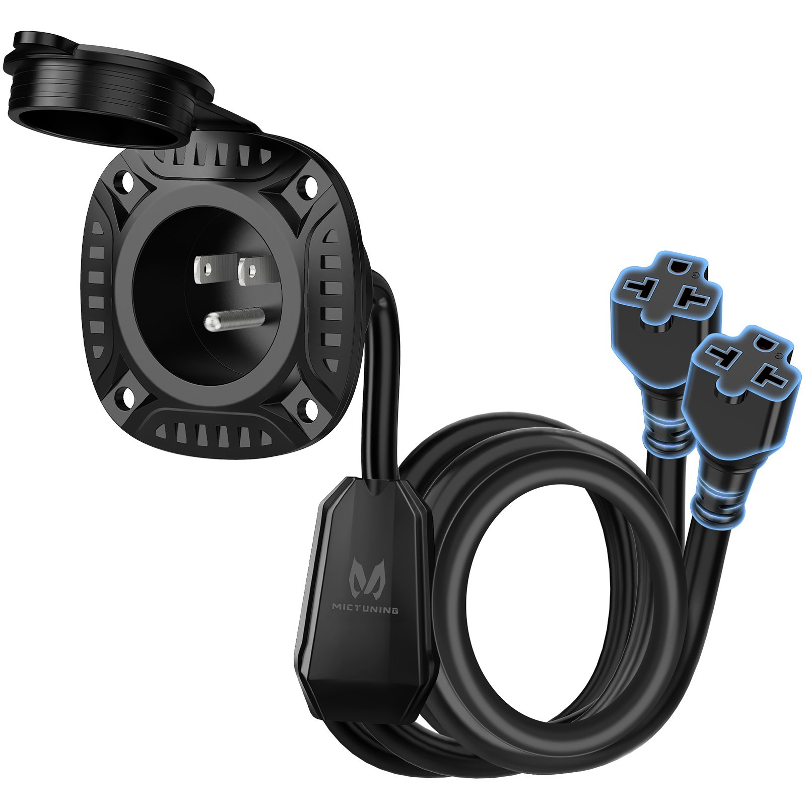 5-in-1 AC Port Plug 20A 125V Dual 20″ Extension Cords, RV Shore Power Inlet T-B
