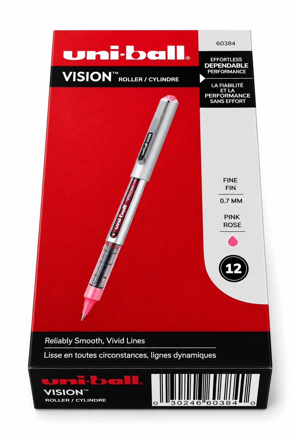 Uni-ball Vision Rollerball Pens Pink Ink 0.7mm Fine Point 12 Pack 60384