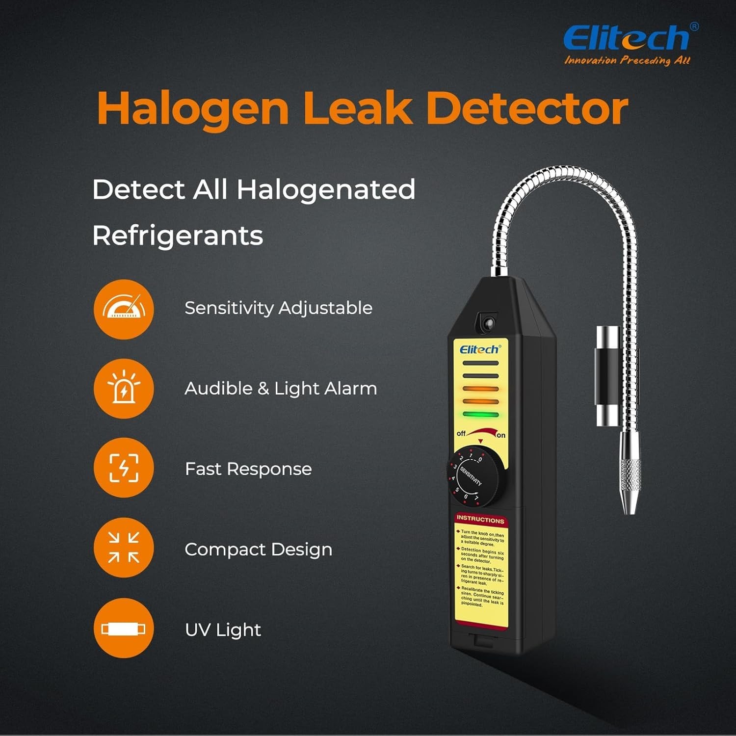 Battery Powered Refrigerant Leak Detector with Visual & Audible Alarms WJL-6000S