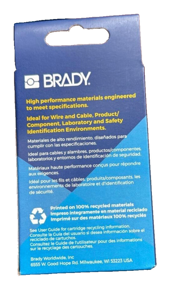 Brady Original White Label Tape Cartridge Vinyl 3/4″ x 21′ for BMP21 Plus Lab