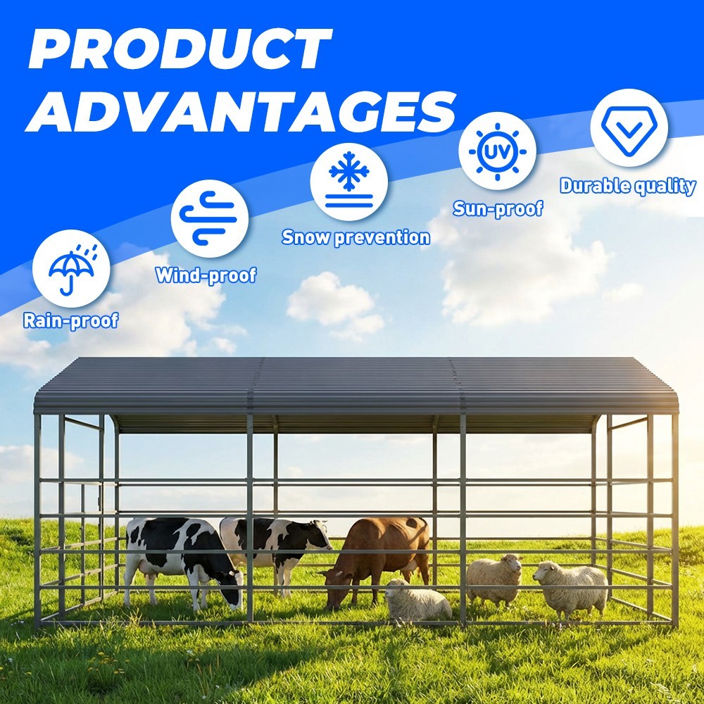 13x20ft Galvanized Heavy-Duty Livestock Shelter Metal Barn for Cattle Horse Goat