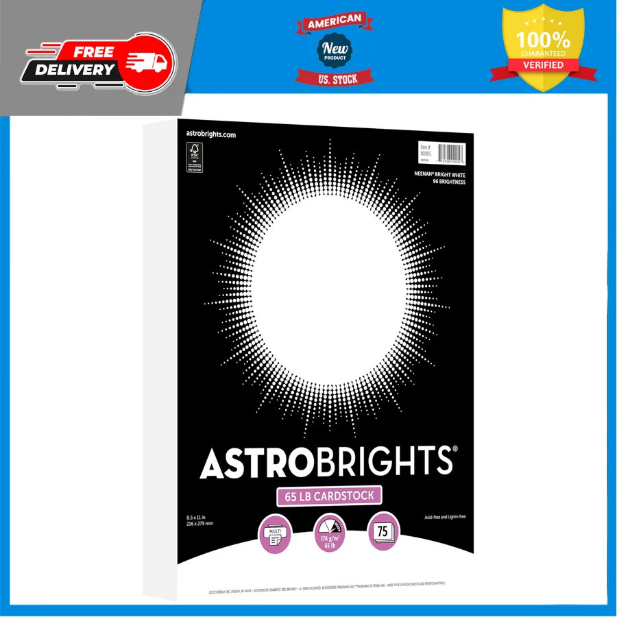Astrobrights Bright White Cardstock 8.5 x 11 65lb 176gsm 75 Sheets 90905-02