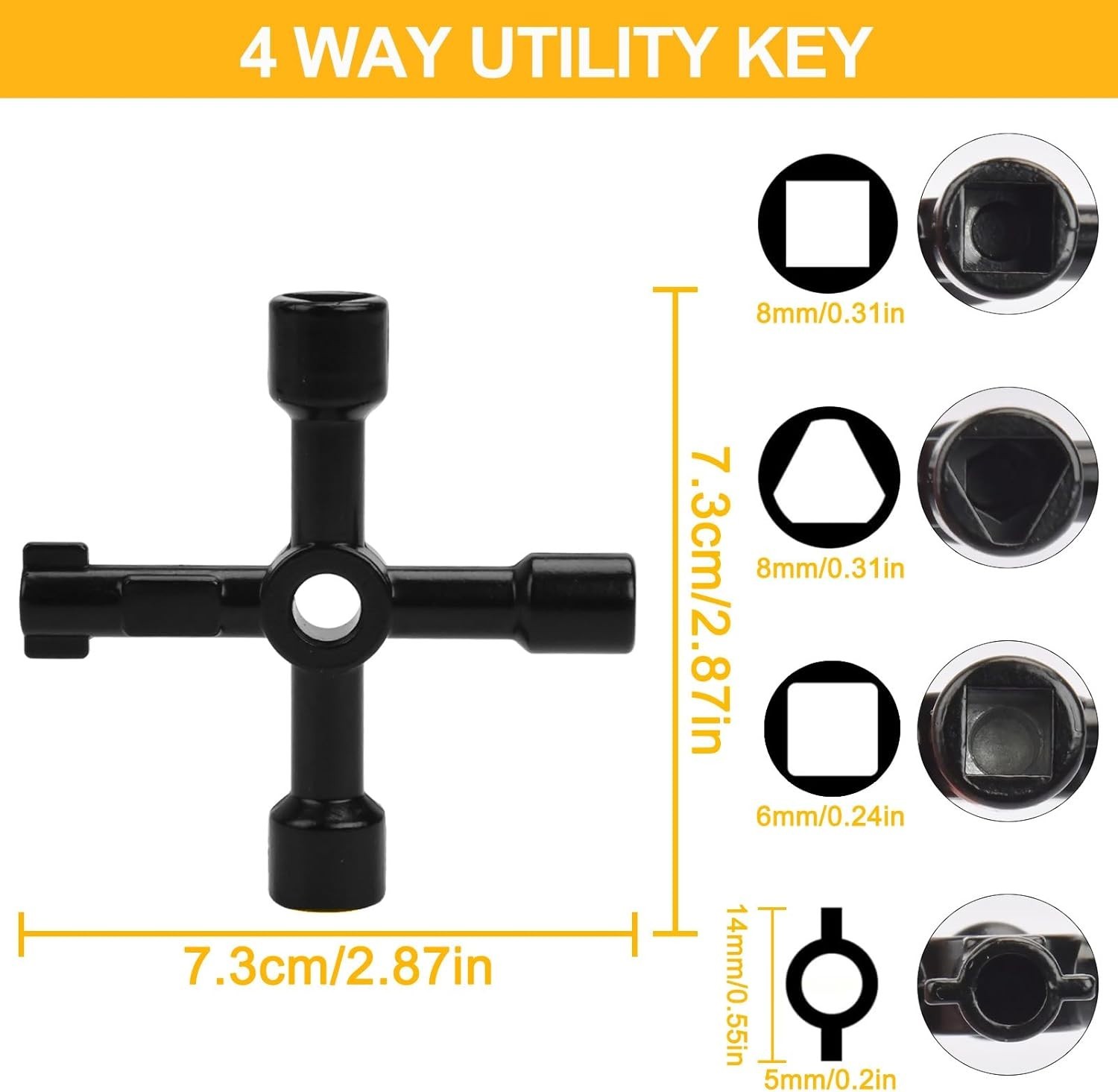 17″ Water Meter Key & 4-Way Utility Wrench Tool – Curb Main Shut Off Valve Steel