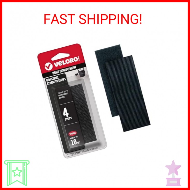 VELCRO Brand Heavy Duty Fasteners | 4×2 Inch Strips 4 Sets | Holds 10 lbs | Stic