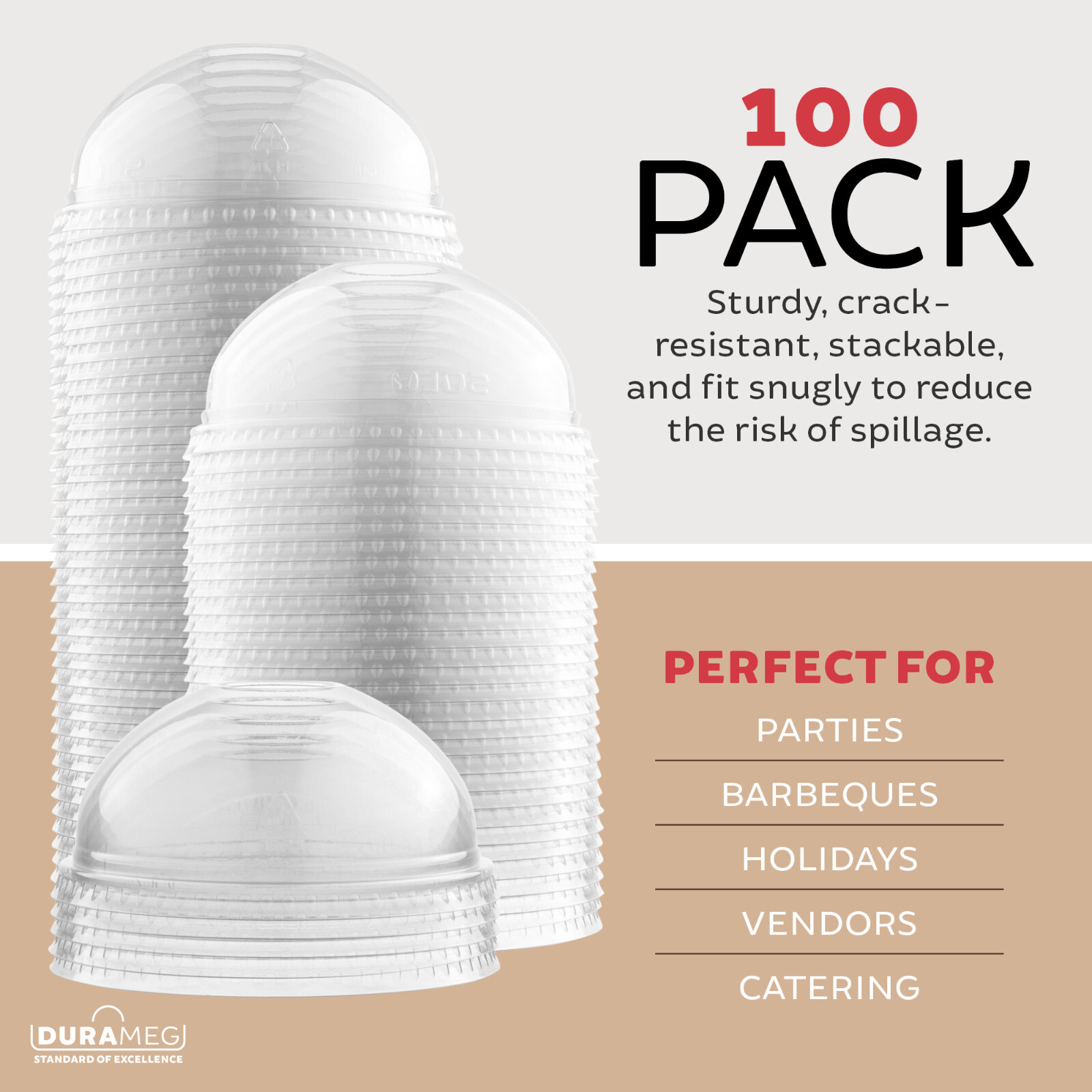 100 Clear 16 oz PET Cups with Dome Lids – Disposable for Smoothies & Treats