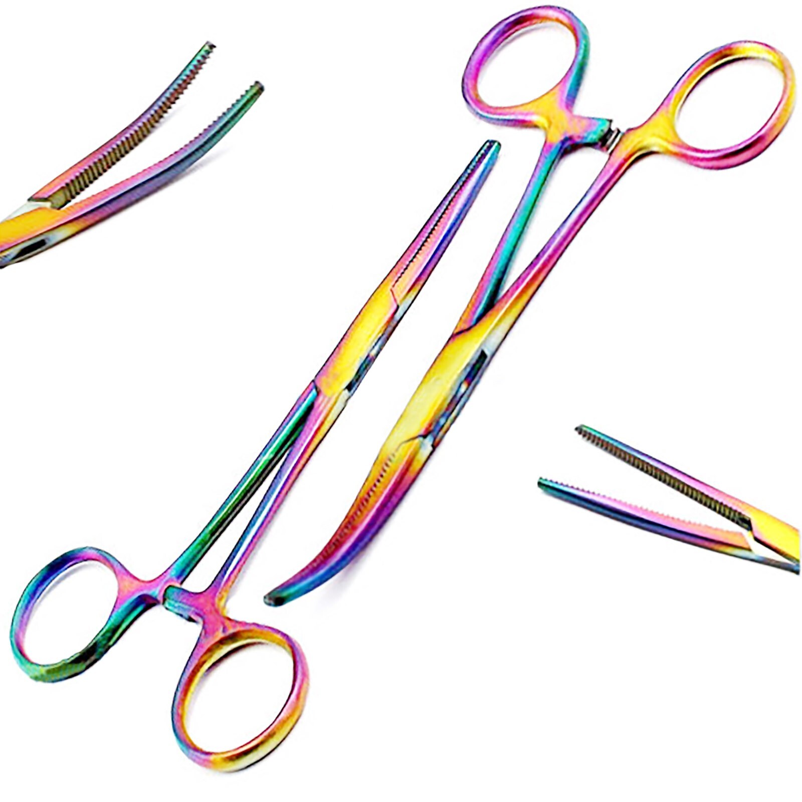 MULTI TITANIUM RAINBOW Color Mosquito Straight and Curved Hemostat 5″ STAINLESS