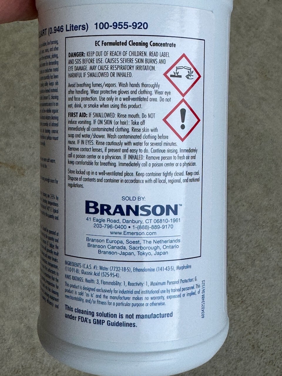 Branson EC Concentrate. Electronics PCB Cleaning Solution. 100-955-920