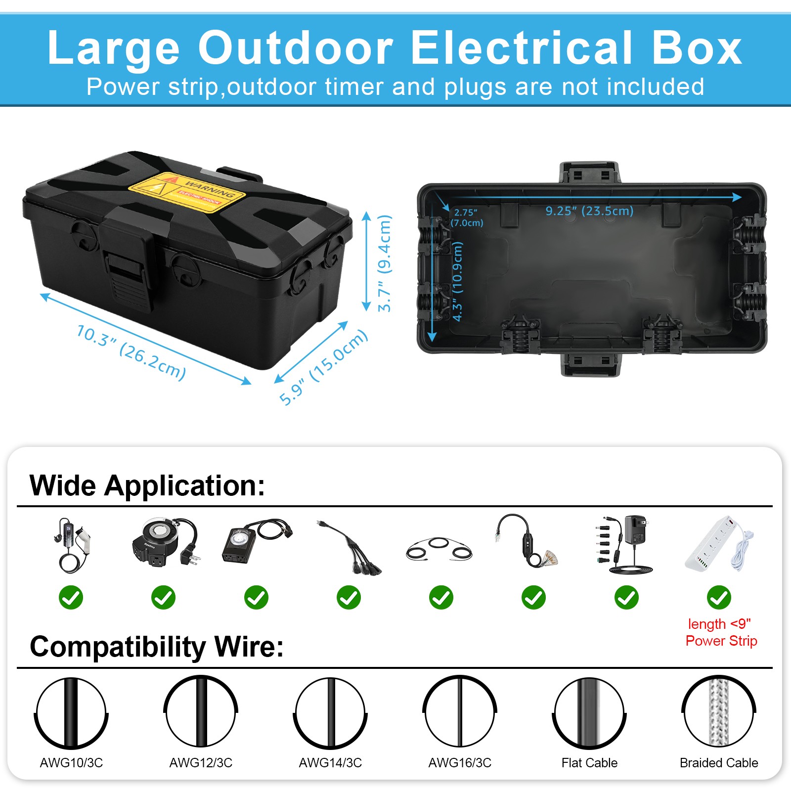 IP54 Waterproof Outdoor Socket Cover Box Heavy Duty PP Extension Cord Protector