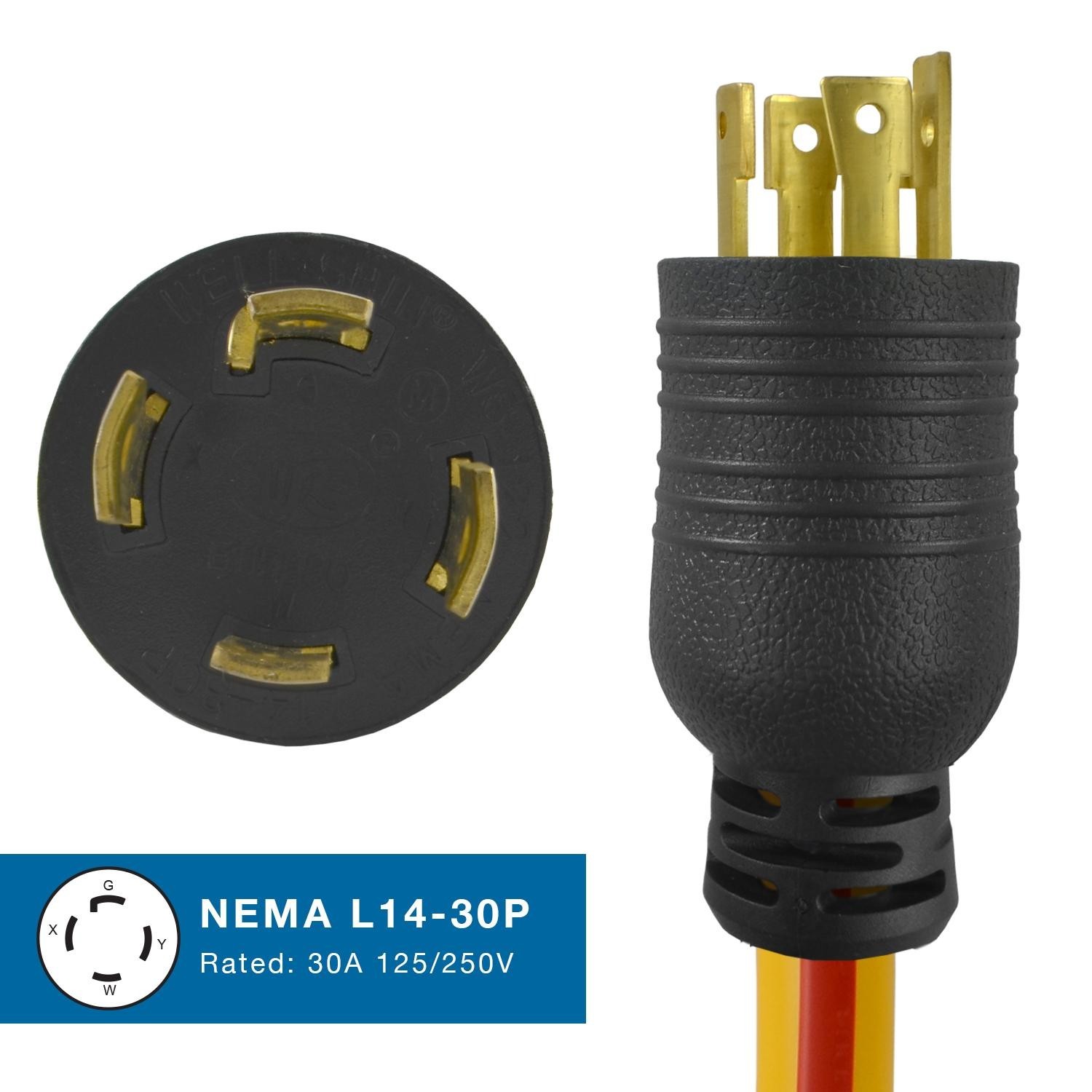 Conntek L14-30 Heavy-Duty Generator Extension Cord, 4-Prong 125/250V, STW