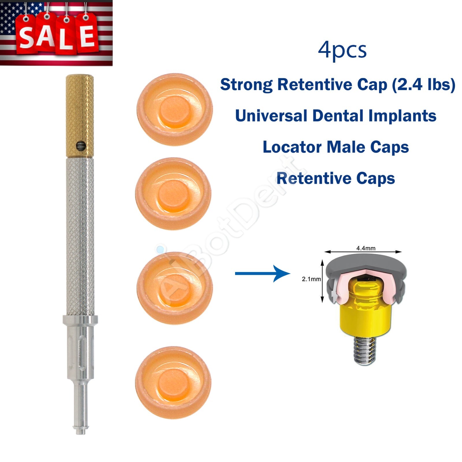 US Dental Overdenture Locator Implant Abutment for Zimmer/Hiossen Male Caps Tool