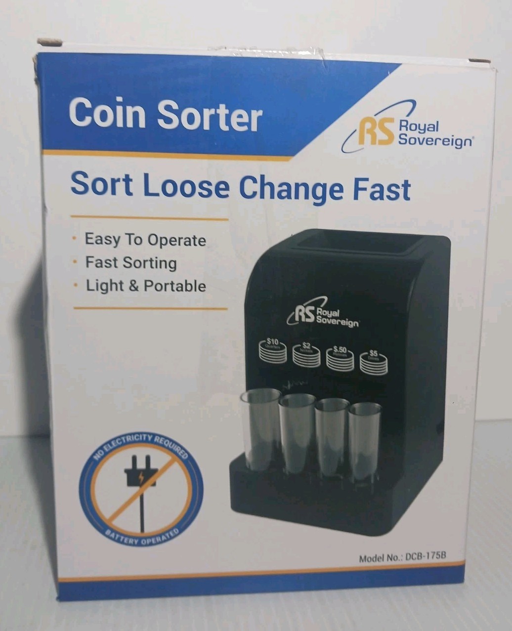 Royal Sovereign Battery Operated Coin Sorter (DCB-175B),Black Tested