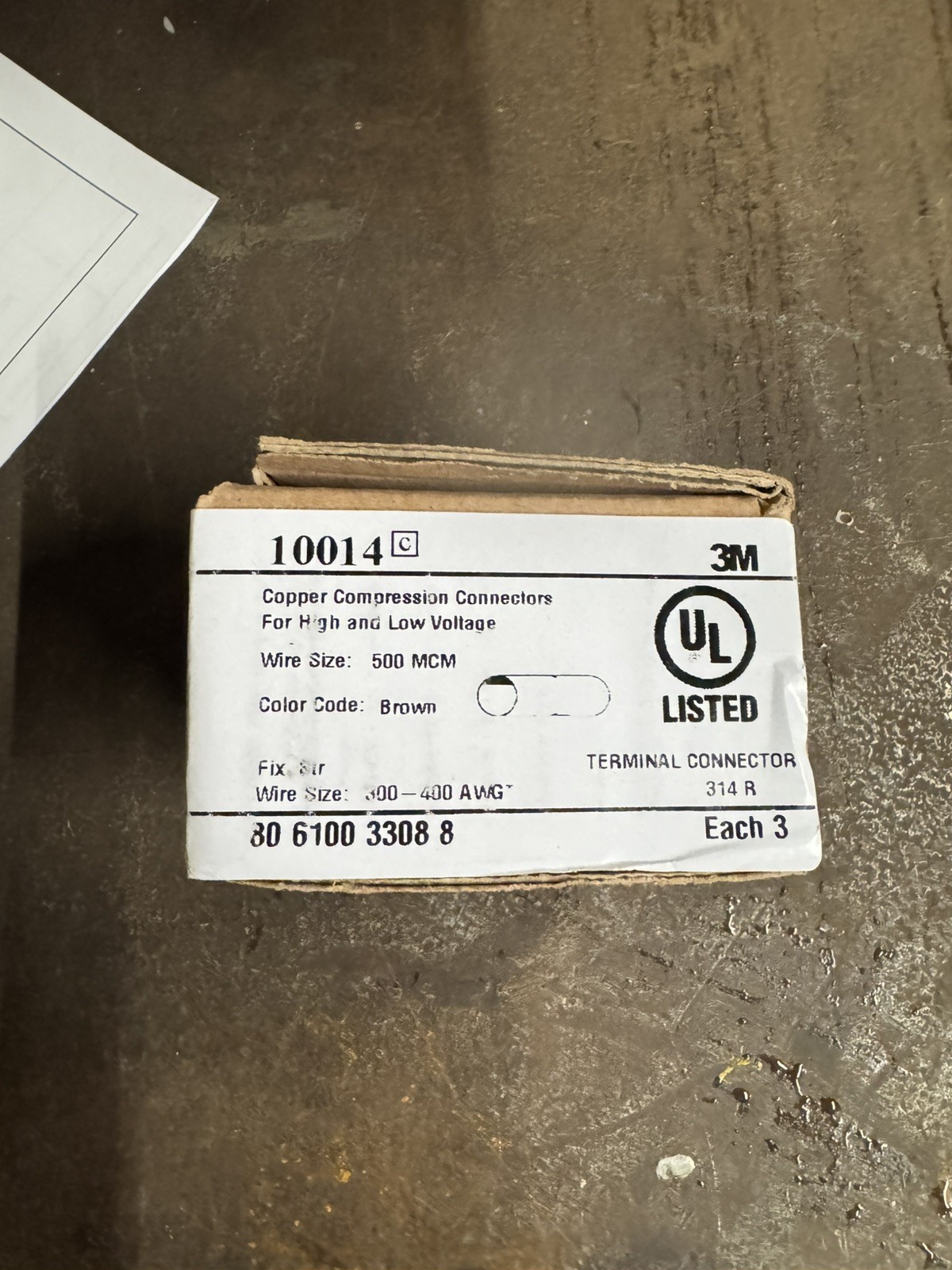 3M Scotchlok Copper Compression Terminal Connector 10014, Brown, 500 MCM, 3 Pack