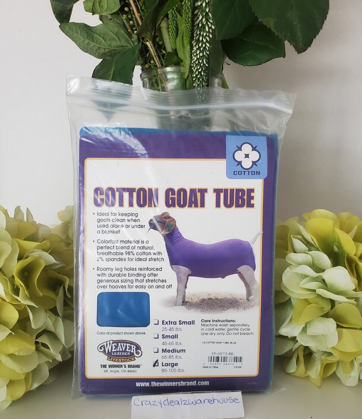 Weaver ~ Livestock ~ Cotton Goat Tube ~ Large 85-105 lbs. Blue 35-3572-BL ~ New