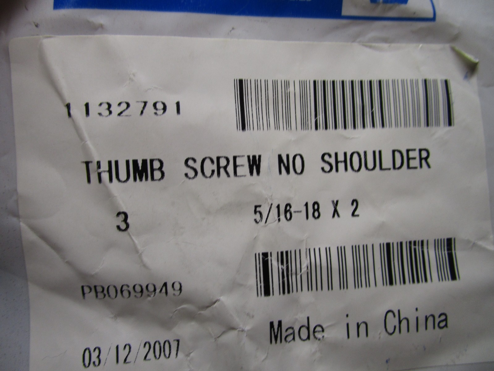 5/16″-18 x 2″ Type B Regular Thumb Screw, No Shoulder, Zinc QTY 3