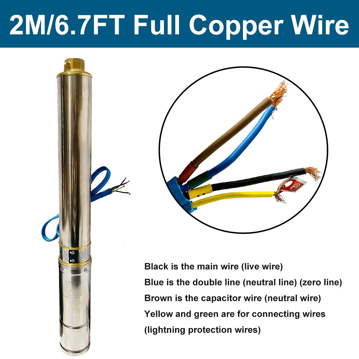 4″ Deep Well Submersible Pump, 1/2HP, 110V, 60 Hz, 28GPM, 150 Ft Max,1 1/4in NPT