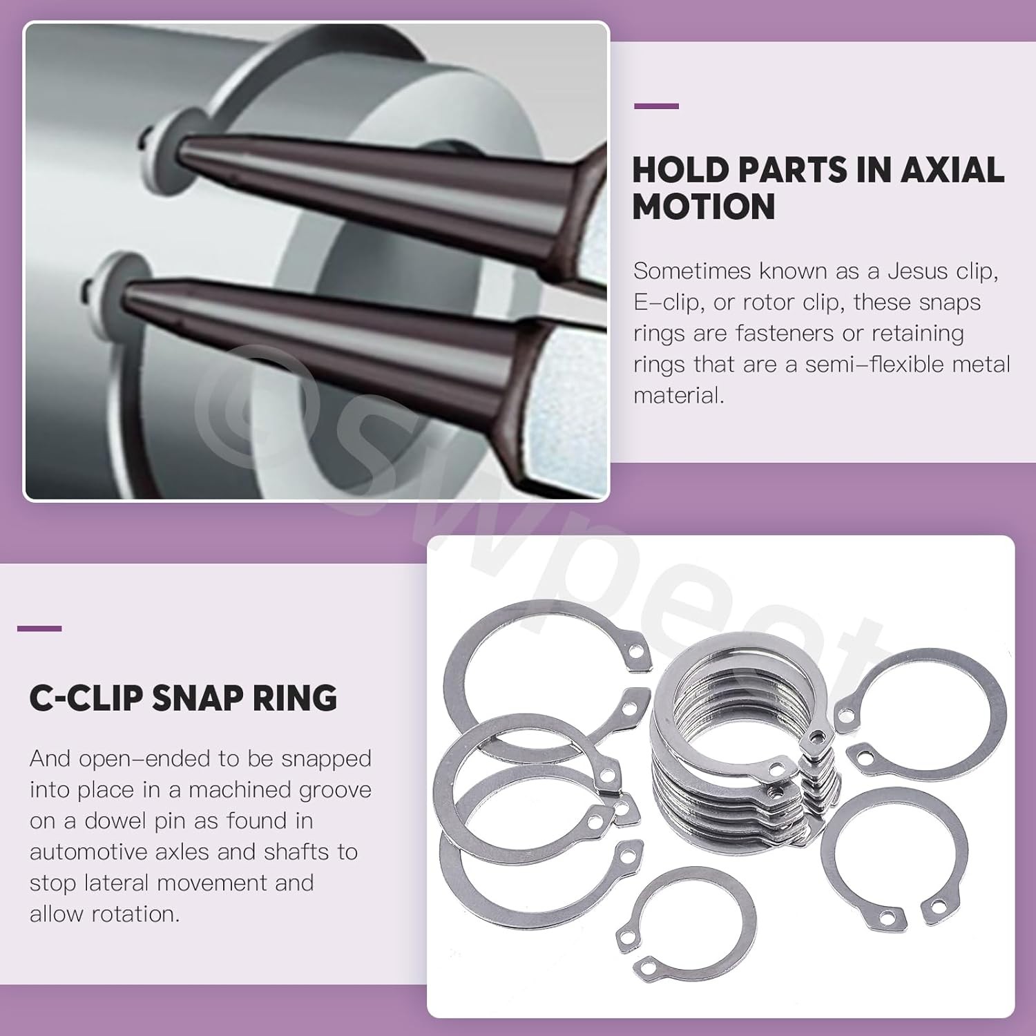 Swpeet 211Pcs 21 Sizes M4-M28mm Stainless Steel C-Clips External Circlip Snap Re