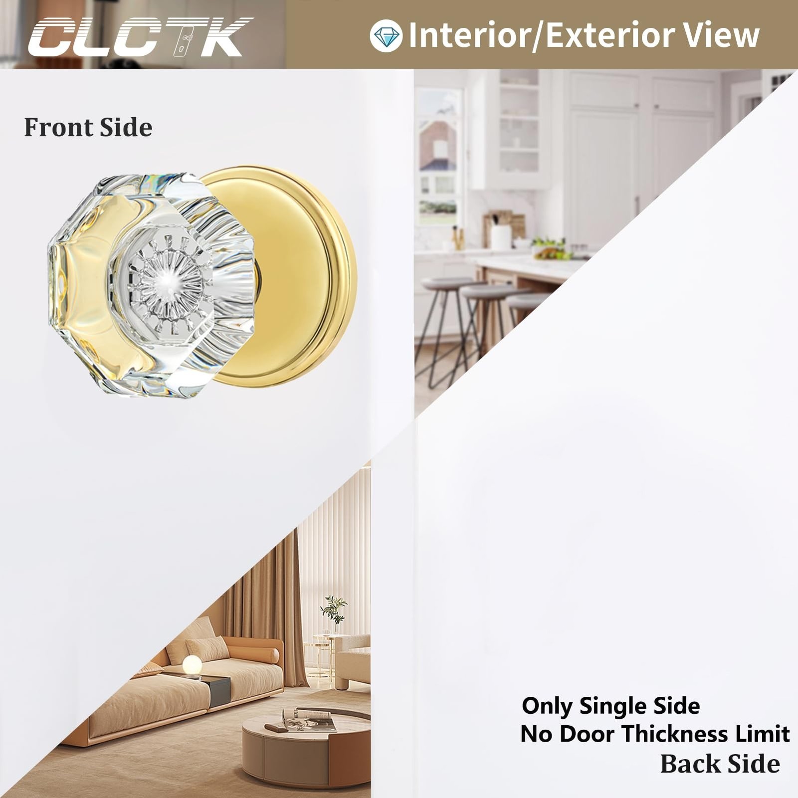 2 Pack Crystal Dummy Door Knobs, Non-Turning Single Side Dummy Door Knob Set,…