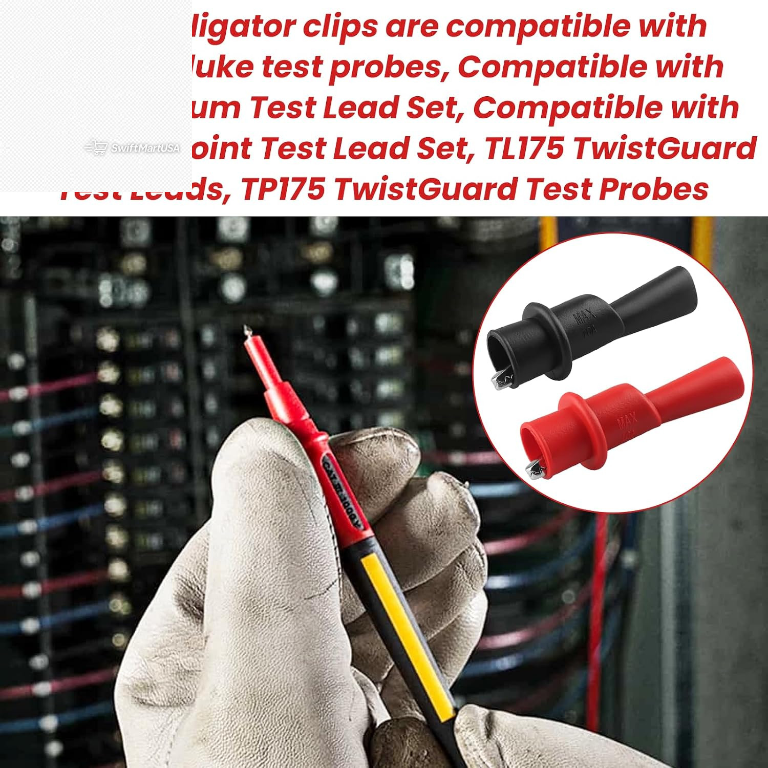 AC175 Threaded Alligator Clip Set for Fluke TL75 TL175 TP175 TL71-1 Test Leads