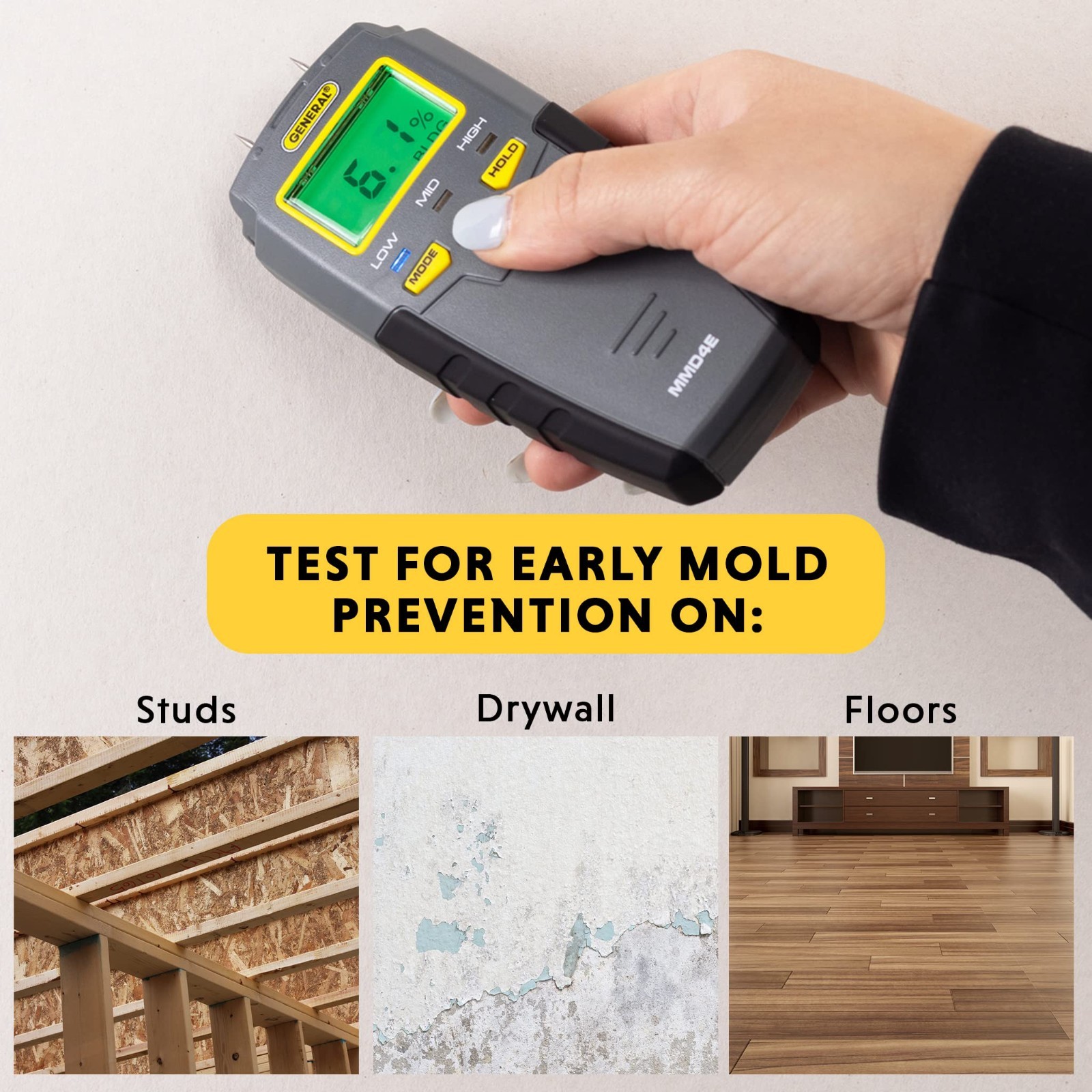 Digital Moisture Meter & Water Leak Detector – Pin Type, Backlit LCD, Alerts