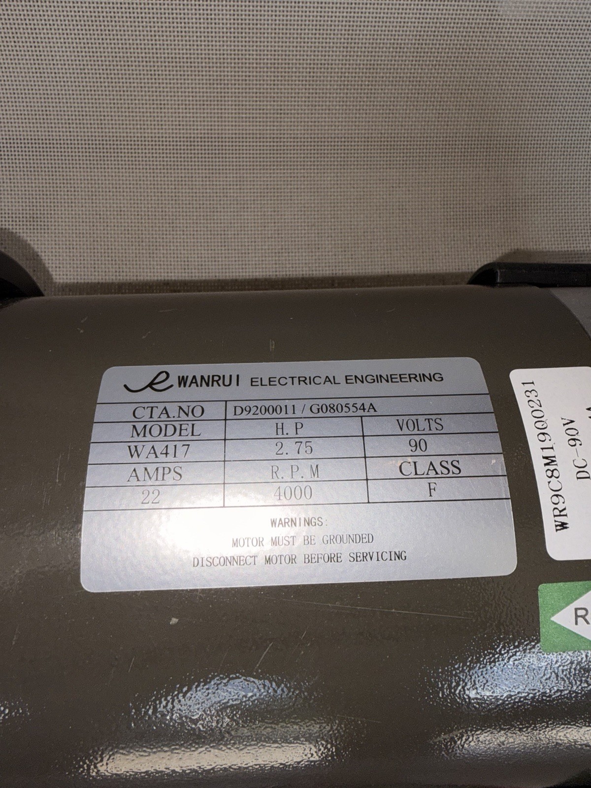 Wanrui WA147 New Treadmill DC Drive Motor, 2.25 HP, 90V, 4000 Rpm,